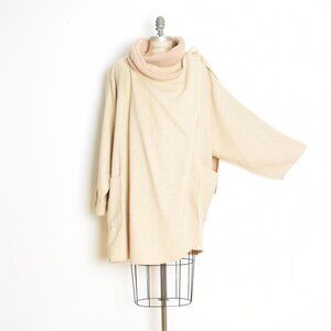 vintage 80s coat cream wool draped lagenlook dolman sleeve poncho cape jacket